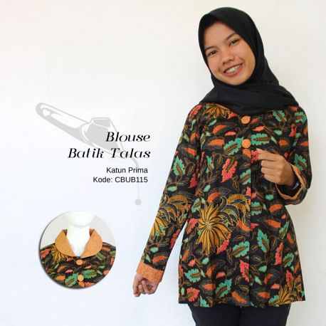 Blouse Batik Wanita Kombinasi Motif Daun