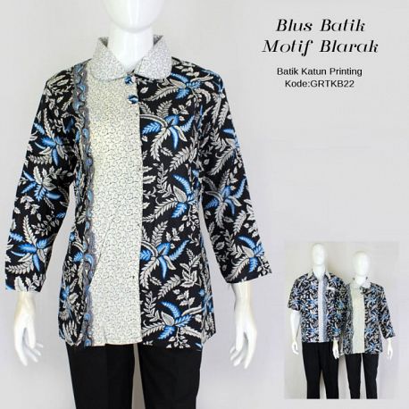 Blus Batik Printing Motif Blarak Biru